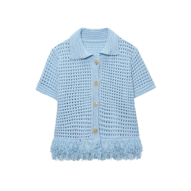 Sexy Irregular Solid Knit Short Skirt Sets Women Chic Sleeveless Hollow Out Single Breasted Top 2 Piece Suit Holiday Street Wear