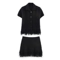 Sexy Irregular Solid Knit Short Skirt Sets Women Chic Sleeveless Hollow Out Single Breasted Top 2 Piece Suit Holiday Street Wear