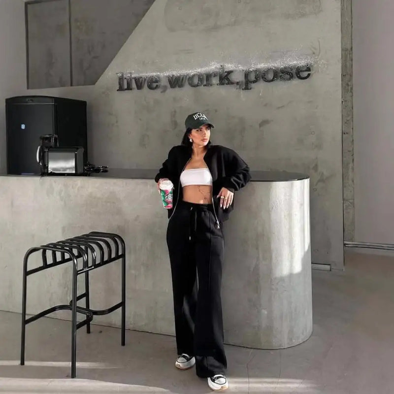 Women's Leisure Suit Autumn and Winter Cardigan Sports Women's Fashion Street Style Long-Sleeved Coat Trousers Two-Piece Set