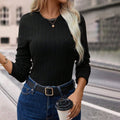 Mia Muse Women's Knitted Long Sleeve T-Shirts Crew Neck Solid Casual Autumn Basic Daily Tops  Women's Blouses Deals