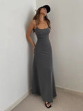 2025 Summer Women's New Fashion Simple Temperament Suspender Long Backless Slim Waisted Sexy Sweet And Spicy Casual Dresses