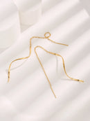 Stainless Steel 18K Gold Plated Curve Dangle Earrings for Women Teen Girls Wave Dangle Earrings Threader Tassel