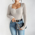 Mia Muse Slim Fit T-Shirts Sweetheart Neck Long Sleeve Solid Color Autumn Casual Basic Tops  Women's Blouses Deals