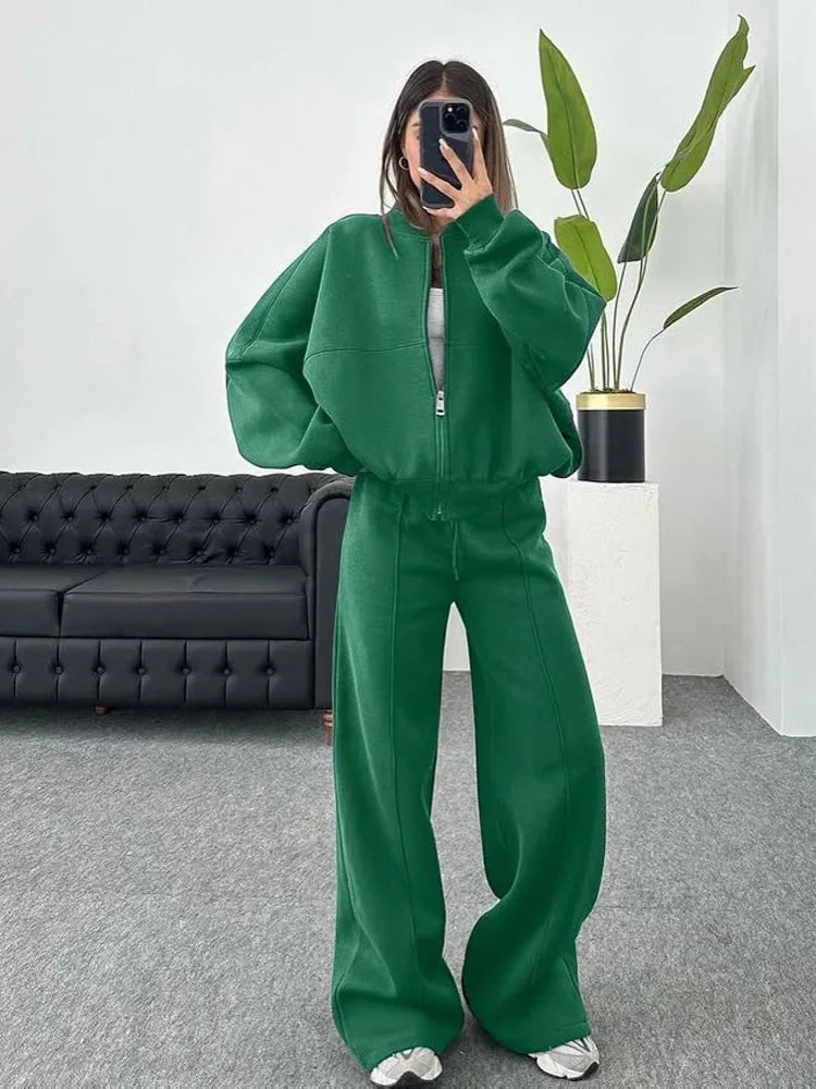 Women's Leisure Suit Autumn and Winter Cardigan Sports Women's Fashion Street Style Long-Sleeved Coat Trousers Two-Piece Set