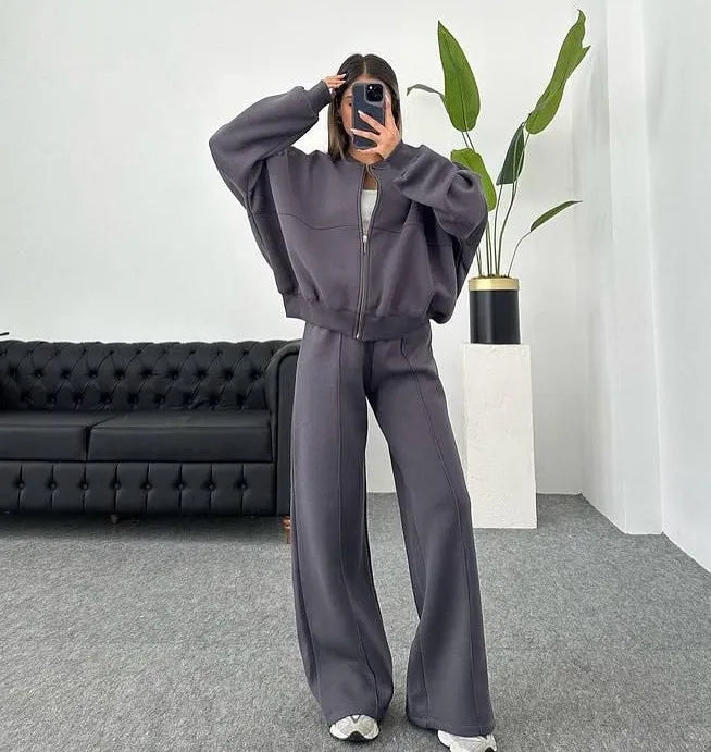 Women's Leisure Suit Autumn and Winter Cardigan Sports Women's Fashion Street Style Long-Sleeved Coat Trousers Two-Piece Set