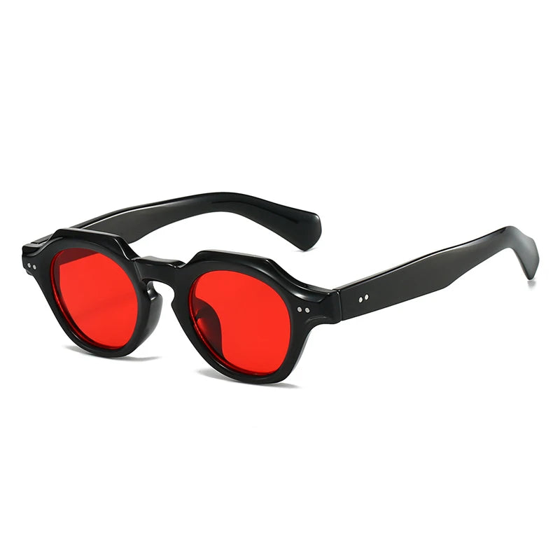 SO&EI Fashion Small Polygon Square Sunglasses Women Retro Rivets Shades UV400 Men Red Blue Sun Glasses