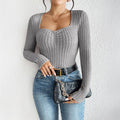 Mia Muse Slim Fit T-Shirts Sweetheart Neck Long Sleeve Solid Color Autumn Casual Basic Tops  Women's Blouses Deals