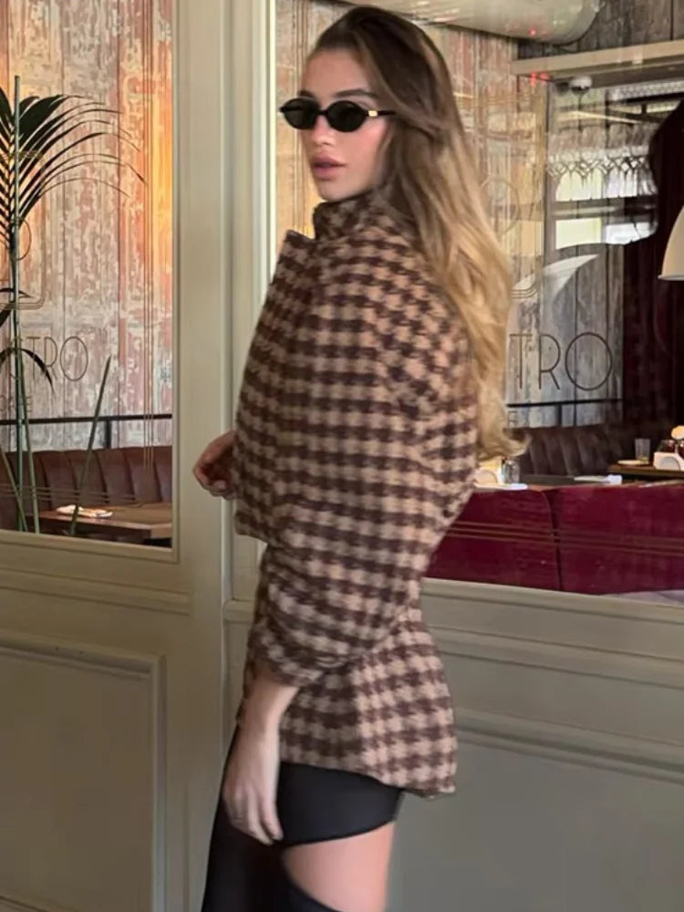 2025 Spring Retro Plaid Women Sets Casual Chic Full Sleeve Zipper Jacket High Waist Pockets Shorts NEW Lady Office Suit Commute