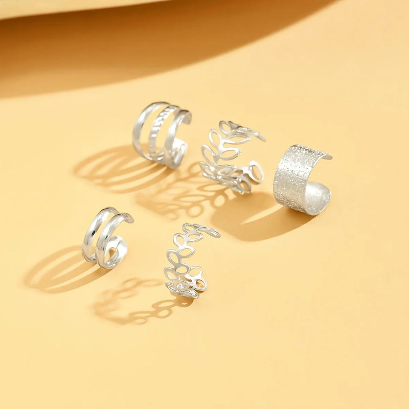 5pcs/set Trendy Elegant Design Ear Cuff Classic Elegant Style Women's No Piercing Clip Earrings Leaf Shaped Circle Stacked Shape