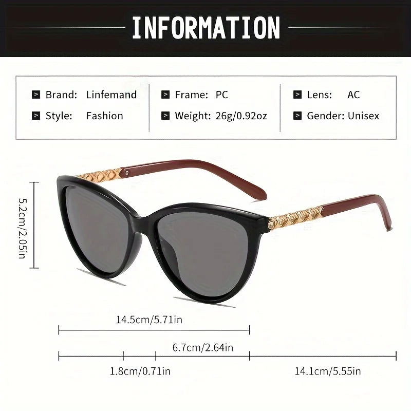 LINFEMAND Cat Eye Decorative Fashion Sunglasses UV400 Brand Engraved Design Summer Festival Gift