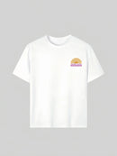 Sunset and letter graffiti print short-sleeved T-shirt casual and versatile style suitable for children's daily summer wear