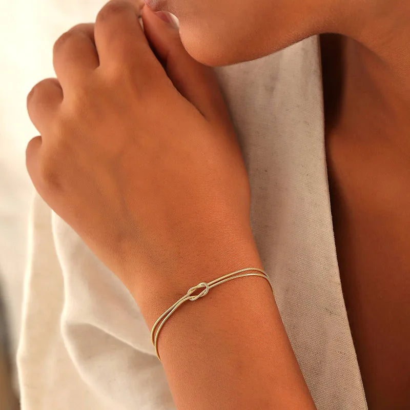 New Letter A-Z Love Knot Bracelets for Women Couple Gold Color Dainty Snake Chain Charm Bracelet Stainless Steel Jewelry Gift