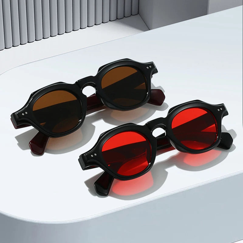 SO&EI Fashion Small Polygon Square Sunglasses Women Retro Rivets Shades UV400 Men Red Blue Sun Glasses