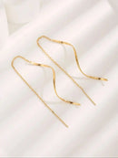 Stainless Steel 18K Gold Plated Curve Dangle Earrings for Women Teen Girls Wave Dangle Earrings Threader Tassel