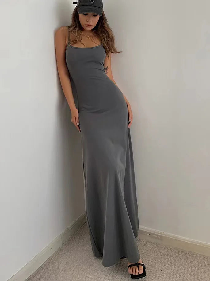 2025 Summer Women's New Fashion Simple Temperament Suspender Long Backless Slim Waisted Sexy Sweet And Spicy Casual Dresses