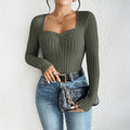 Mia Muse Slim Fit T-Shirts Sweetheart Neck Long Sleeve Solid Color Autumn Casual Basic Tops  Women's Blouses Deals