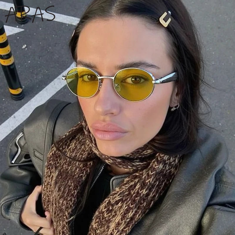 Sexy Small Oval Punk Sunglasses Women 2025 Luxury Vintage Steampunk Metal Frame Sun Glasses For Ladies Trendy Traveling Shades
