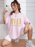 Over Thinking Letter Print Women Cotton Short Sleeve Breathable Vintage O-Neck Tops All-math Casual T-Shirts Female Tee Clothing