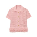 Sexy Irregular Solid Knit Short Skirt Sets Women Chic Sleeveless Hollow Out Single Breasted Top 2 Piece Suit Holiday Street Wear