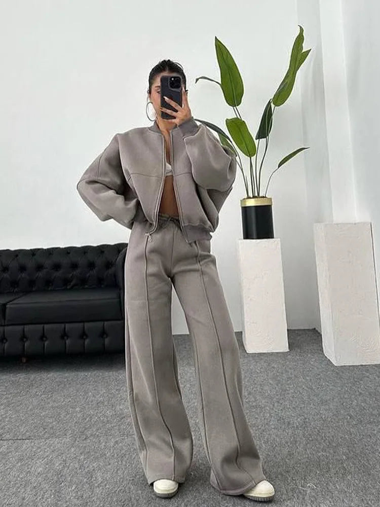 Women's Leisure Suit Autumn and Winter Cardigan Sports Women's Fashion Street Style Long-Sleeved Coat Trousers Two-Piece Set