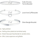 3pcs/set Stainless Steel Stack Cuff Bracelets for Women 14K Silver Plated Adjustable Jewelry Luxury CZ Chain Love Knot Bangles