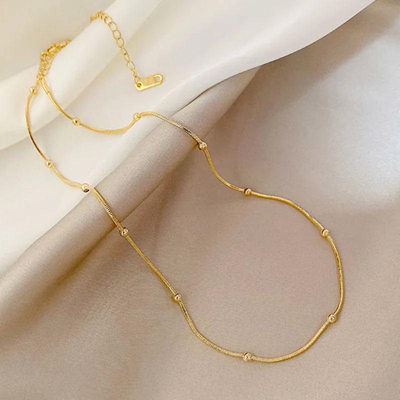 ANENJERY 316L Stainless Steel Beads Snake Bone Chain Necklace for Women Basic Simple Clavicle Necklace Jewelry Gift