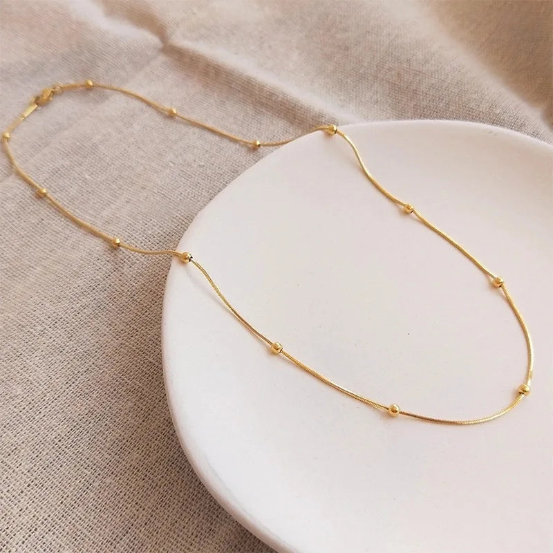 ANENJERY 316L Stainless Steel Beads Snake Bone Chain Necklace for Women Basic Simple Clavicle Necklace Jewelry Gift