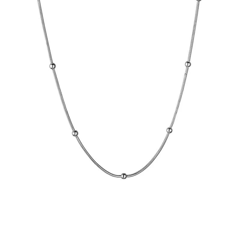 ANENJERY 316L Stainless Steel Beads Snake Bone Chain Necklace for Women Basic Simple Clavicle Necklace Jewelry Gift