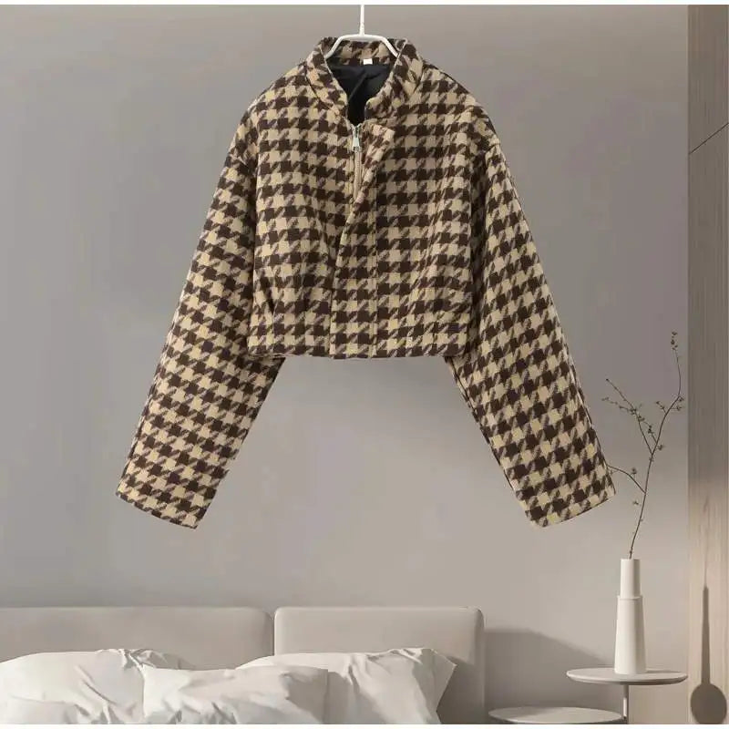 2025 Spring Retro Plaid Women Sets Casual Chic Full Sleeve Zipper Jacket High Waist Pockets Shorts NEW Lady Office Suit Commute