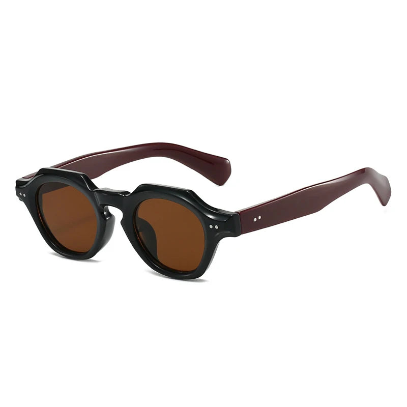 SO&EI Fashion Small Polygon Square Sunglasses Women Retro Rivets Shades UV400 Men Red Blue Sun Glasses