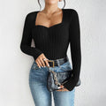 Mia Muse Slim Fit T-Shirts Sweetheart Neck Long Sleeve Solid Color Autumn Casual Basic Tops  Women's Blouses Deals