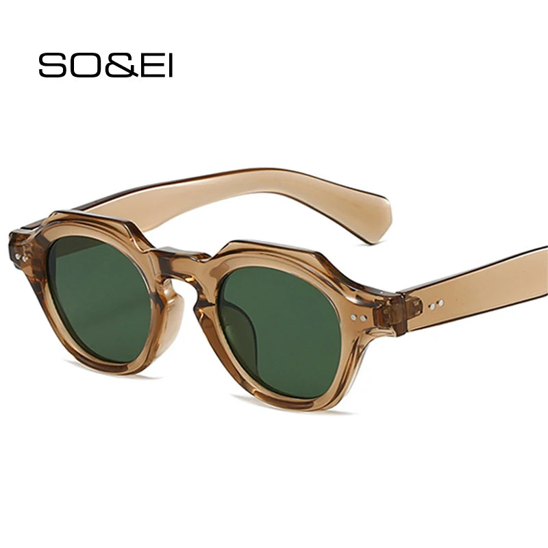 SO&EI Fashion Small Polygon Square Sunglasses Women Retro Rivets Shades UV400 Men Red Blue Sun Glasses