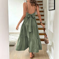 Mia Muse Summer Dresses 2025 Women's Beach Plain Bowknot Backless Spaghetti Strap Scoop Neck Layered Midi Basics Dresses