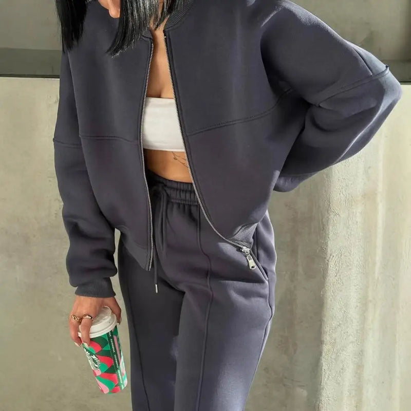 Women's Leisure Suit Autumn and Winter Cardigan Sports Women's Fashion Street Style Long-Sleeved Coat Trousers Two-Piece Set