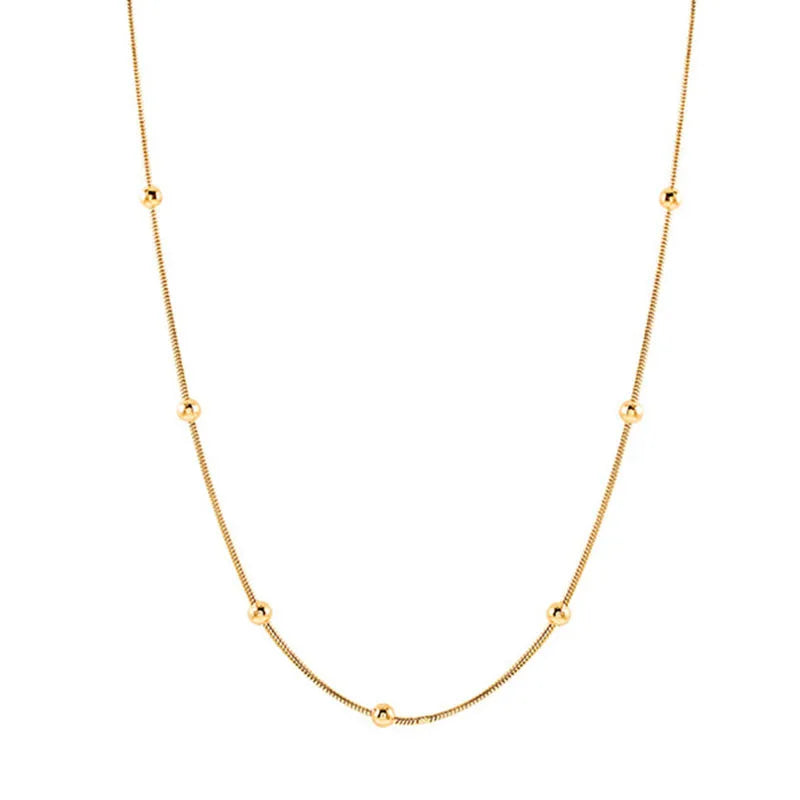 ANENJERY 316L Stainless Steel Beads Snake Bone Chain Necklace for Women Basic Simple Clavicle Necklace Jewelry Gift