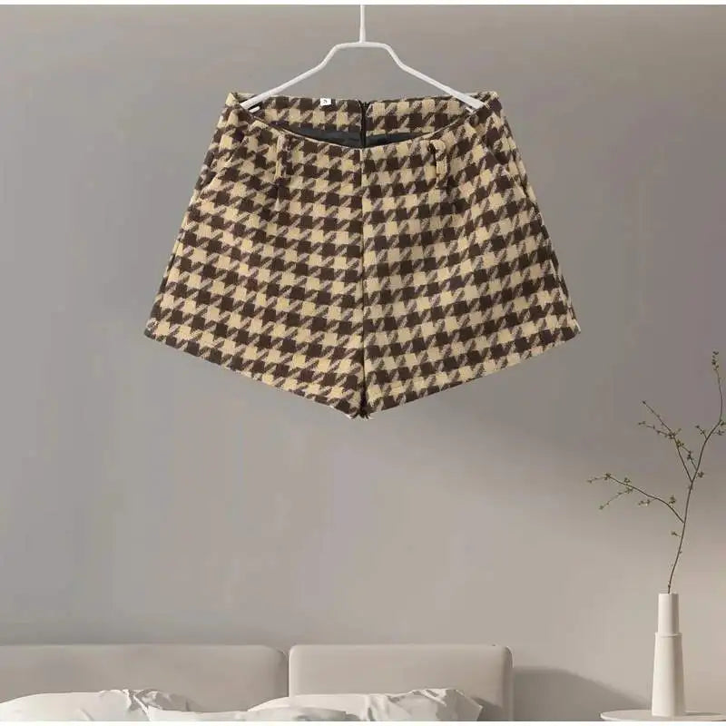 2025 Spring Retro Plaid Women Sets Casual Chic Full Sleeve Zipper Jacket High Waist Pockets Shorts NEW Lady Office Suit Commute