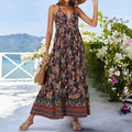 Mia Muse Dresses Summer Vacation Style Floral Print Sleeveless Plunge Neck Regular Fit Maxi Cami Dresses For Women