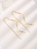 Stainless Steel 18K Gold Plated Curve Dangle Earrings for Women Teen Girls Wave Dangle Earrings Threader Tassel