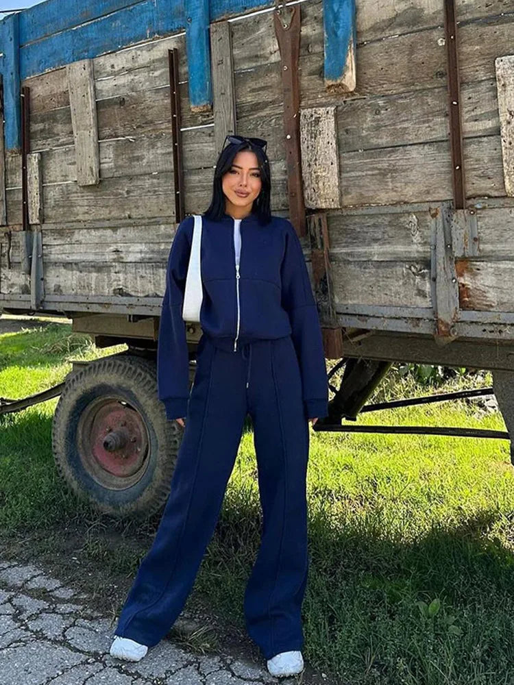 Women's Leisure Suit Autumn and Winter Cardigan Sports Women's Fashion Street Style Long-Sleeved Coat Trousers Two-Piece Set