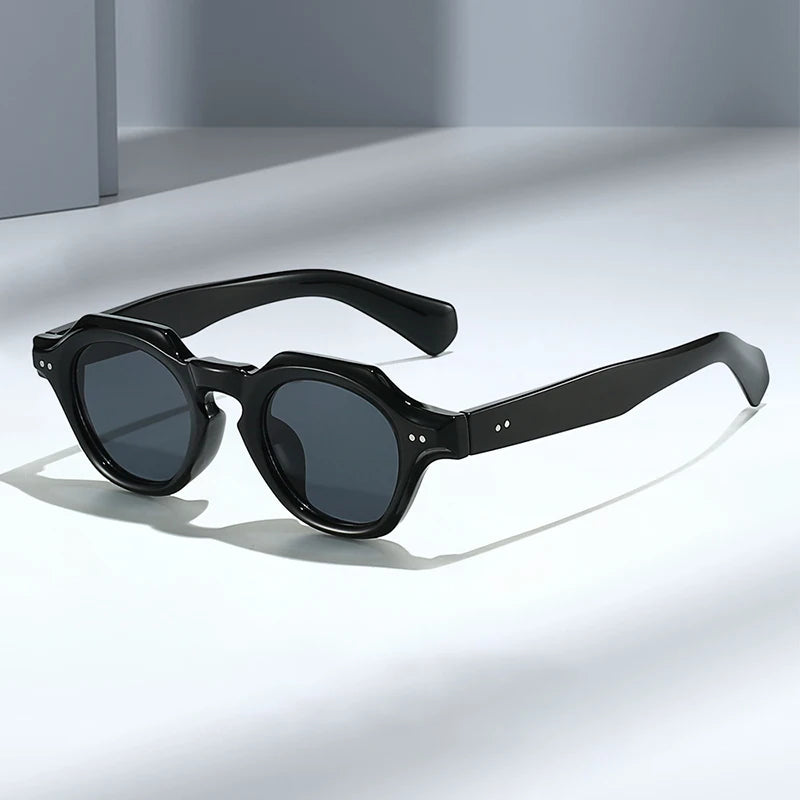 SO&EI Fashion Small Polygon Square Sunglasses Women Retro Rivets Shades UV400 Men Red Blue Sun Glasses