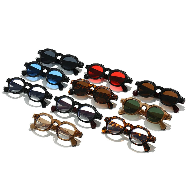 SO&EI Fashion Small Polygon Square Sunglasses Women Retro Rivets Shades UV400 Men Red Blue Sun Glasses