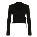 Apprabant Casual Fashion Drawstring High Waist Trousers Set Lace Up Flared Sleeve V Neck Twist Tops Plush Loose Pants Suit
