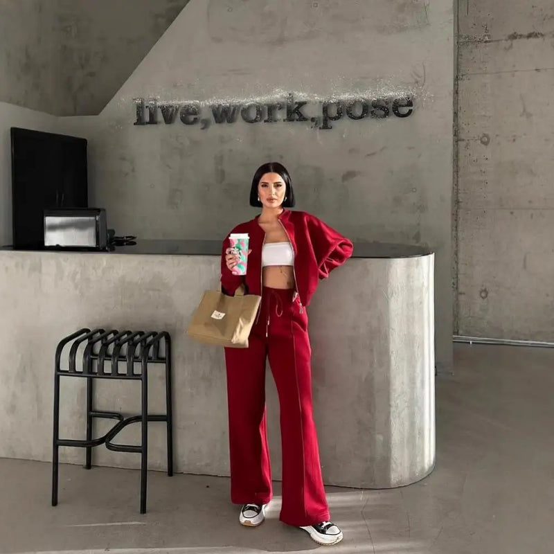 Women's Leisure Suit Autumn and Winter Cardigan Sports Women's Fashion Street Style Long-Sleeved Coat Trousers Two-Piece Set
