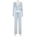 Apprabant Casual Fashion Drawstring High Waist Trousers Set Lace Up Flared Sleeve V Neck Twist Tops Plush Loose Pants Suit